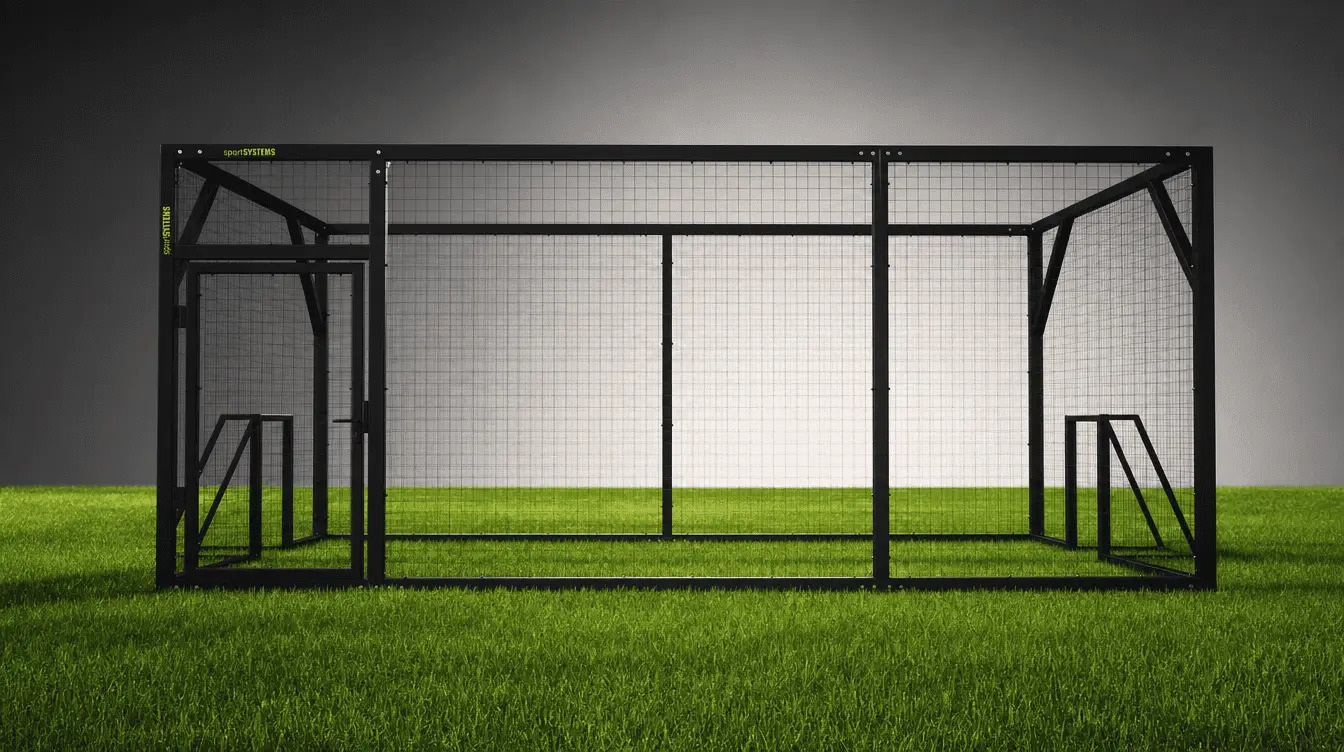 Football Box 9x4,5m - konstrukcja mini boiska z siatkami, bramkami i furtką wejściową