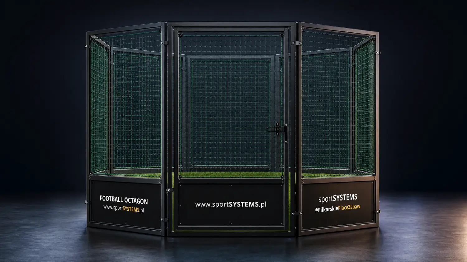 Football Octagon - konstrukcja ośmiokątnego mini boiska z panelami i siatką